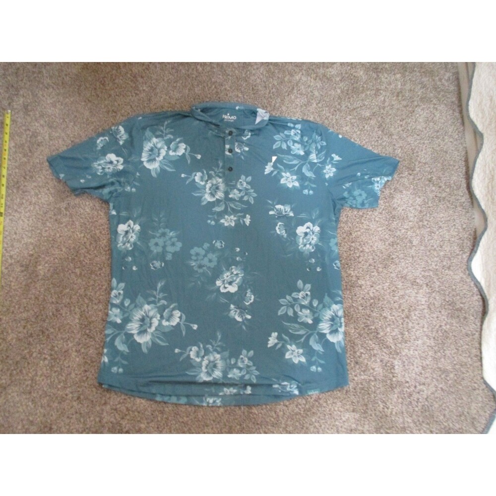 PRIMO Golf Men's Size Floral Blade Collar Polo Shirt Green White Floral XXL